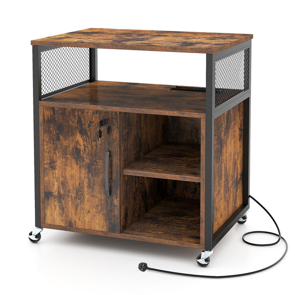 File Cabinet on Wheels with Charging Station and Cable Management Hole-