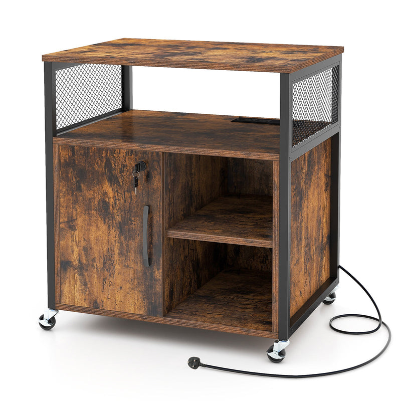 File Cabinet on Wheels with Charging Station and Cable Management Hole-