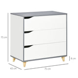 3-Drawer Bedroom Chest - Pine Wood Leg Storage Cabinet for Organizing Essentials - Ideal for Bedroom and Living Room Spaces, White, 75x42x75cm