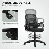 Vinsetto Drafting Chair with Adjustable Footrest, Ergonomic Mesh Office Chair with Lumbar Support, Adjustable Height for Standing Desk, Black
