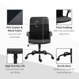 Ergonomic PVC Leather Office Chair with Mesh Panel - Swivel Seat, Padded, Adjustable Height & Tilt, 5-Wheel Base - Comfortable Desk Seating for Professionals