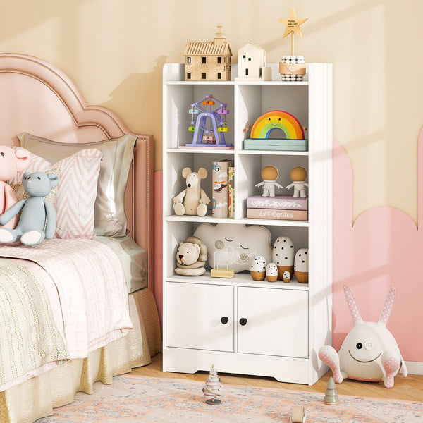 Freestanding Bookcase with 2 Storage Cabinets and 5 Cubbies-