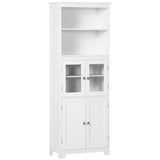 4-Door Freestanding Kitchen Cupboard - Elegant Storage Cabinet with Adjustable Shelf & Glass Doors - Ideal for Dining & Living Areas, Classic White Design