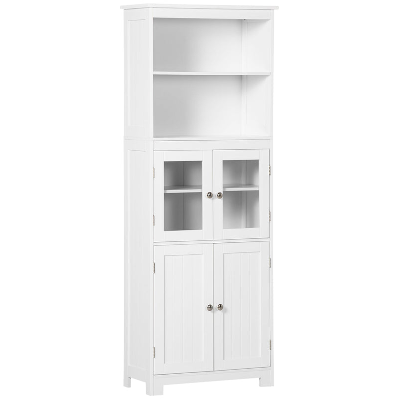 4-Door Freestanding Kitchen Cupboard - Elegant Storage Cabinet with Adjustable Shelf & Glass Doors - Ideal for Dining & Living Areas, Classic White Design