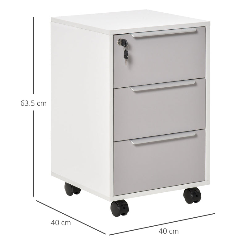 Mobile 3-Drawer File Cabinet with Lock - Multifunctional Storage Chest and Side Table on Wheels - Secure Organization for Home Office, Bedroom, and Living Room