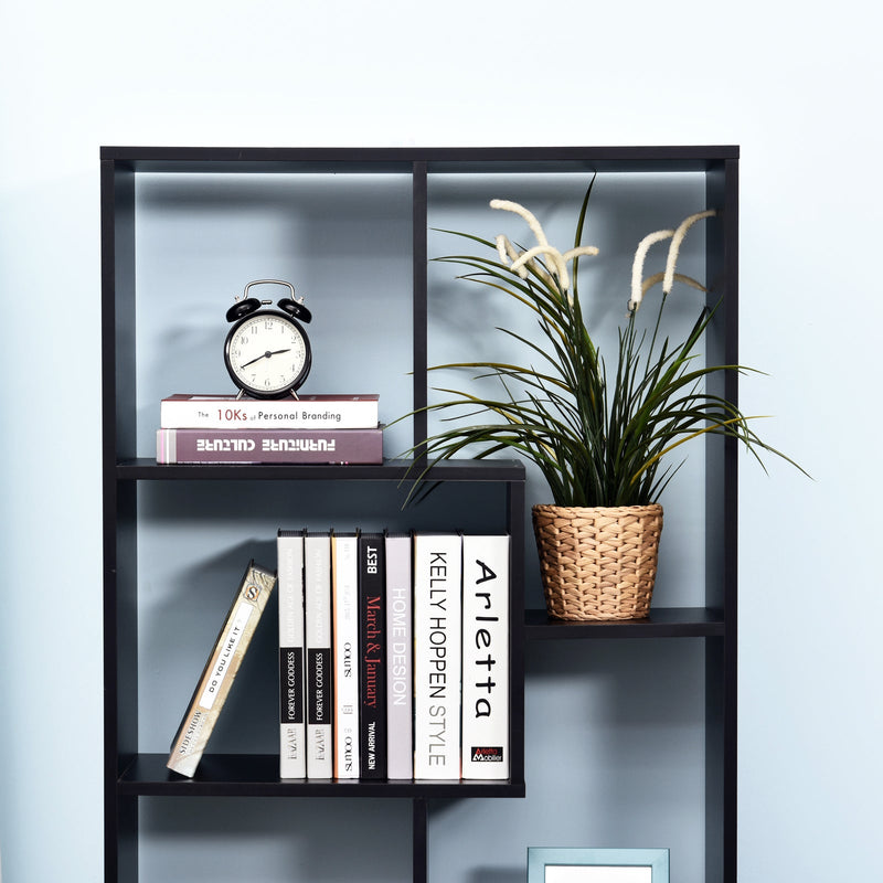 Freestanding 8-Tier Bookcase with Melamine Surface - Modern Black Home Display Storage Unit with Anti-Tipping Foot Pads - Ideal for Organized Book Lovers and Display Enthusiasts