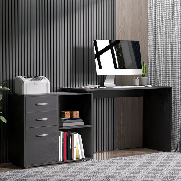 L-Shaped Computer Desk with Drawers and File Cabinet - Spacious Workstation for Home Office - Ideal for Organization and Comfortable Working Environment
