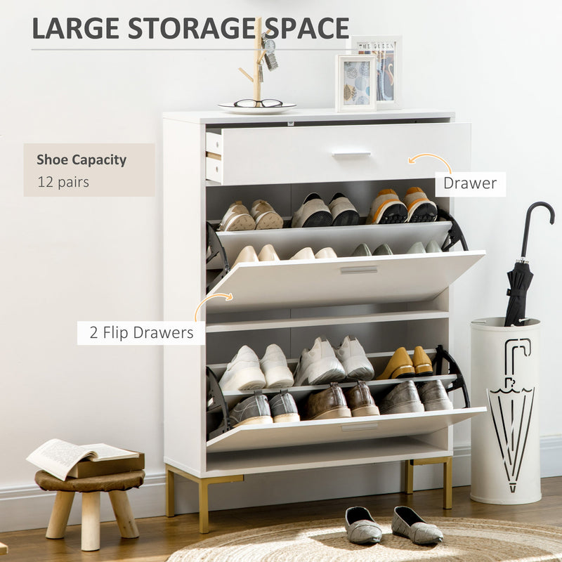 Modern 2-Flip Door Shoe Cabinet with Drawer - Adjustable Shelf Hallway Storage Organizer for 12 Pairs - Ideal for Entryway Clutter Reduction
