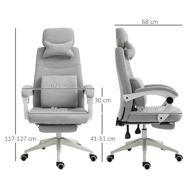 Adjustable Swivel Home Office Chair with Manual Footrest - Ergonomic Recliner Seat with Padding, Armrests, and 2 Pillows in Modern Grey - Ideal for Comfortable Working and Relaxation