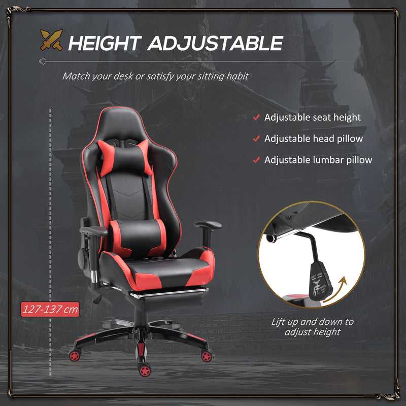 Ergonomic High-Back Racing Chair - Adjustable Swivel Gamer Seat with Footrest and Casters - Comfortable Faux Leather Reclining Office Chair for Gaming and Working