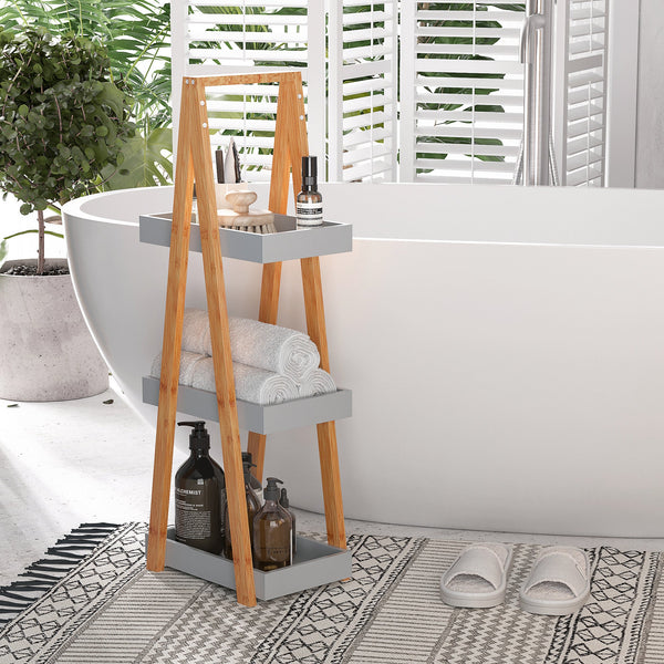 3-Tier Bamboo Bathroom Storage Unit - Slim Freestanding Shelving, A-Frame Toilet Rack - Space-Saving Organizer for Small Bathrooms