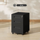 Vinsetto Metal Mobile File Cabinet with Wheels, Lockable 3 Drawer Filing Cabinet for A4, Legal, Letter, Under Desk Office Cabinet with Pre-Assembled Body for Home Office, 39 x 48 x 60 cm, Black