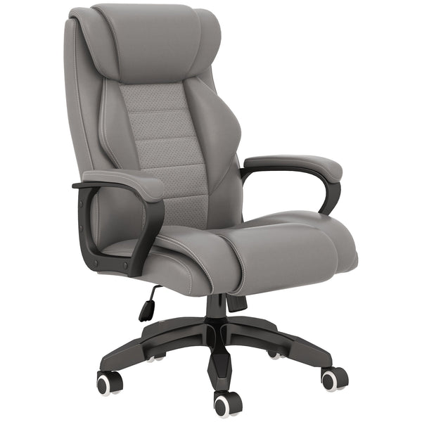 High Back Executive Office Chair with 6-Point Vibration Massage - Extra Padded Ergonomic Swivel Chair with Tilt Function, Grey - Ideal for Stress Relief and Long Hours at Desk