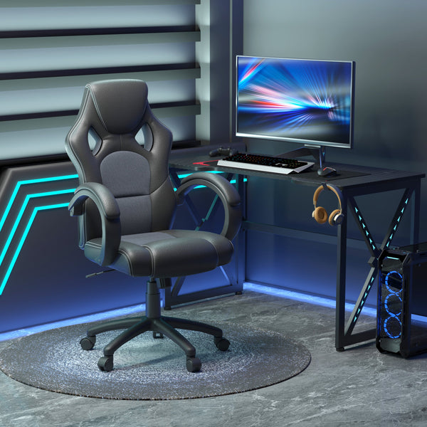 High-Back Swivel Office Chair - Faux Leather Ergonomic Computer Desk Seat with Wheels & Armrests - Comfortable Design for Home or Office Use