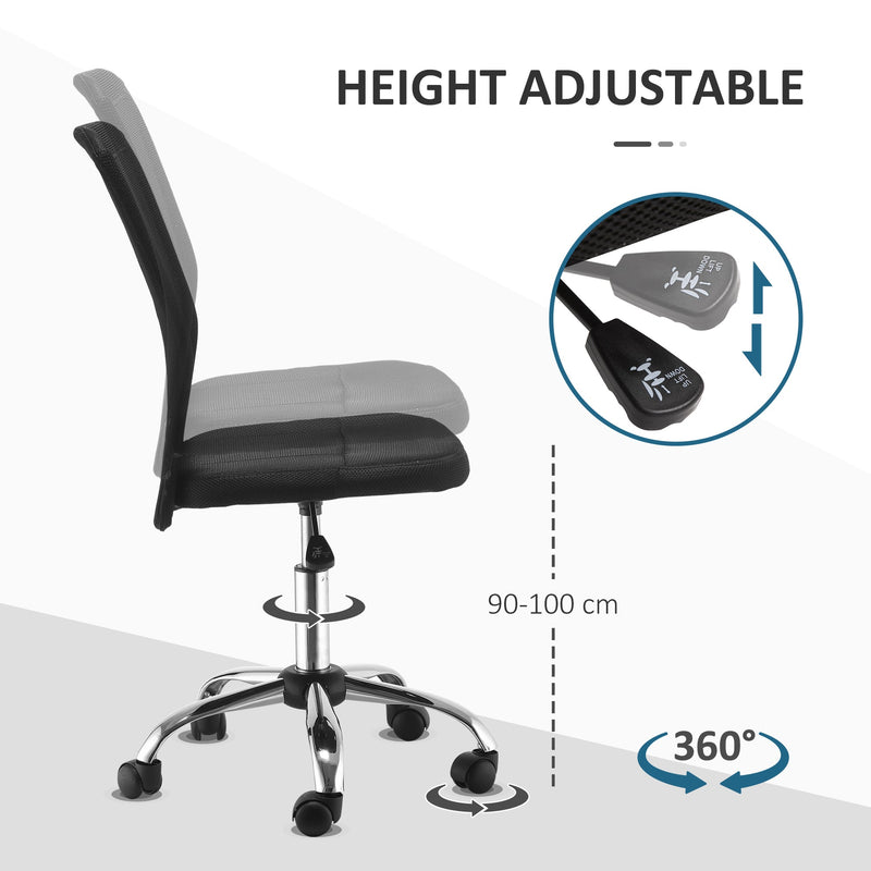 Ergonomic Mesh Office Chair - Armless Mid-Back Design with Height Adjustment & Swivel Casters - Ideal for Home Workstations and Small Desks
