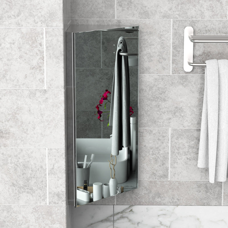 Stainless Steel Corner Mirror Cabinet - Wall-Mounted Bathroom Cupboard with Single Door, 300mm Width - Space-Saving Storage for Small Bathrooms