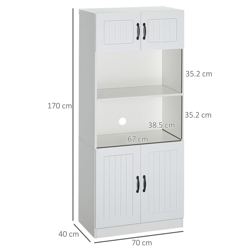 5-Tier Kitchen Cupboard with Adjustable Shelving - Space-Saving Storage Cabinet with Open Microwave Platform - Ideal for Organizing Cookware & Appliances