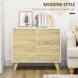 Modern White and Oak Storage Cupboard - Push-to-Open Doors with Adjustable Shelf - Ideal for Living Room, Home Office, or Bedroom Organization
