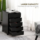 Mobile Vertical File Cabinet with 5 Drawers - Modern Rolling Filing Unit & Printer Stand for Home Office - Black Storage Organizer for Documents