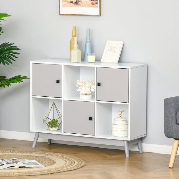 6-Cube Storage Organizer Cabinet - Bookcase and Display Shelf Unit with Doors - Ideal for Dining and Living Room Organization, Grey Finish