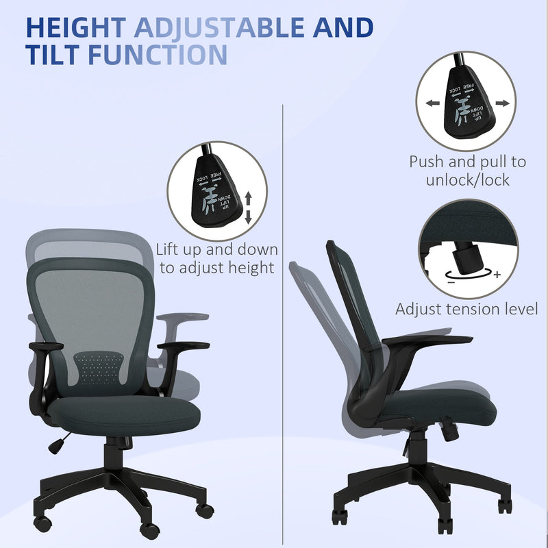 Ergonomic Mesh Office Chair with Flip-Up Armrests - Lumbar Support and Swivel Wheels for Comfortable Seating - Ideal for Home and Office Use