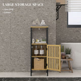 Slim Bamboo Bathroom Cabinet - Space-Saving Storage with Open Compartment and Adjustable Shelf - Ideal for Small Bathrooms and Tight Spaces