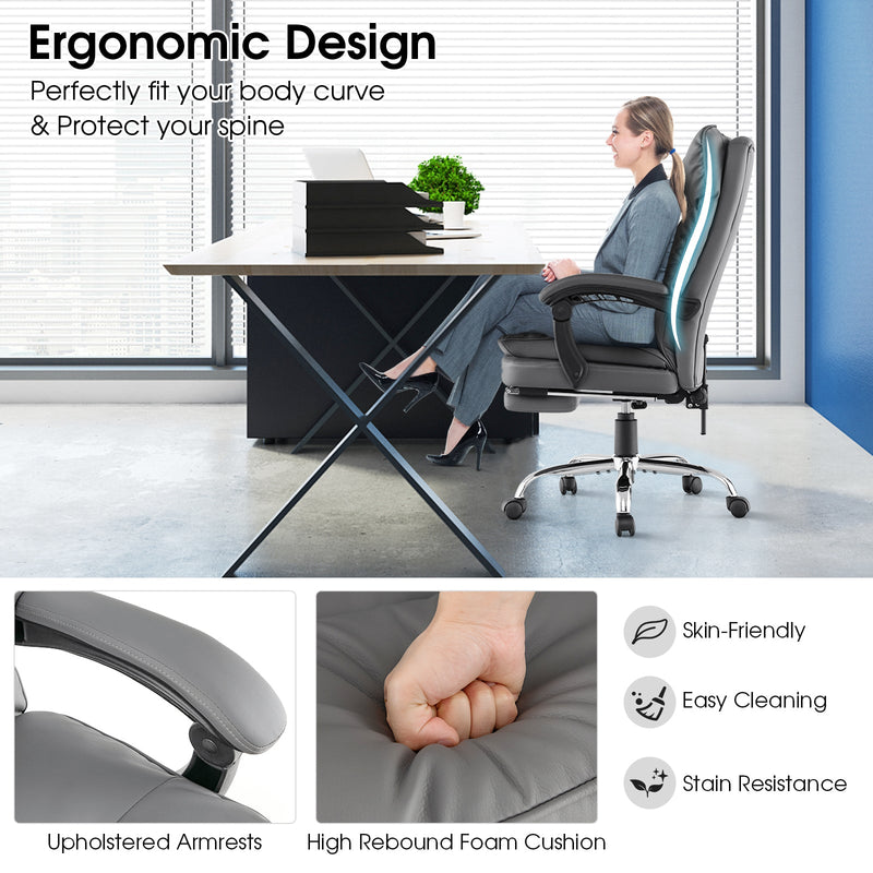 Ergonomic Adjustable Chair - High Back Rolling Computer Chair with Retractable Footrest - Ideal for Extended Desk Work or Gaming Sessions