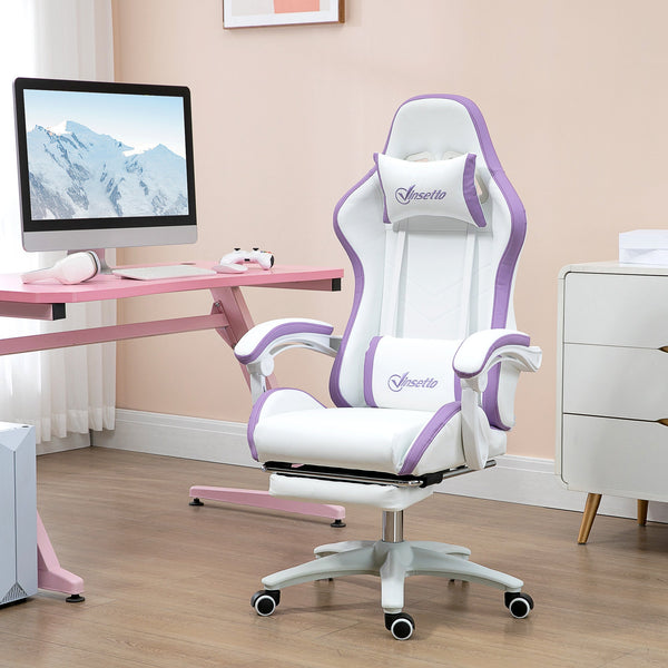 Ergonomic Racing-Style Gamer Chair - PU Leather Reclining Seat with 360 Swivel, Footrest, Detachable Headrest & Lumbar Support - Ultimate Comfort for Gaming & Office Work, Vibrant Purple