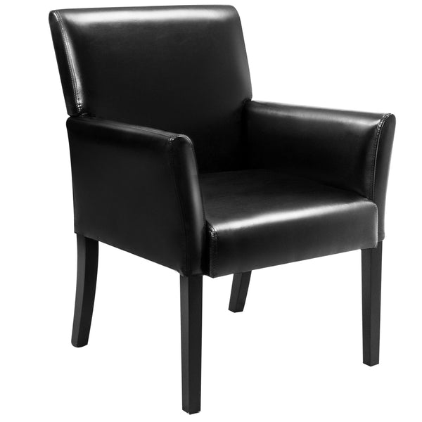 Wooden Framed Guest Chair - Wide Backrest and Ergonomic Armrests in Sleek Black - Ideal for Comfortable Seating in Waiting Areas or Offices