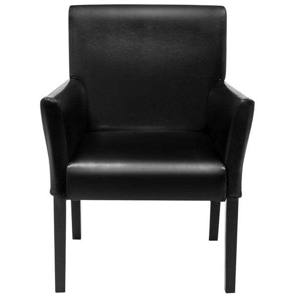 Wooden Framed Guest Chair - Wide Backrest and Ergonomic Armrests in Sleek Black - Ideal for Comfortable Seating in Waiting Areas or Offices