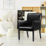 Wooden Framed Guest Chair - Wide Backrest and Ergonomic Armrests in Sleek Black - Ideal for Comfortable Seating in Waiting Areas or Offices