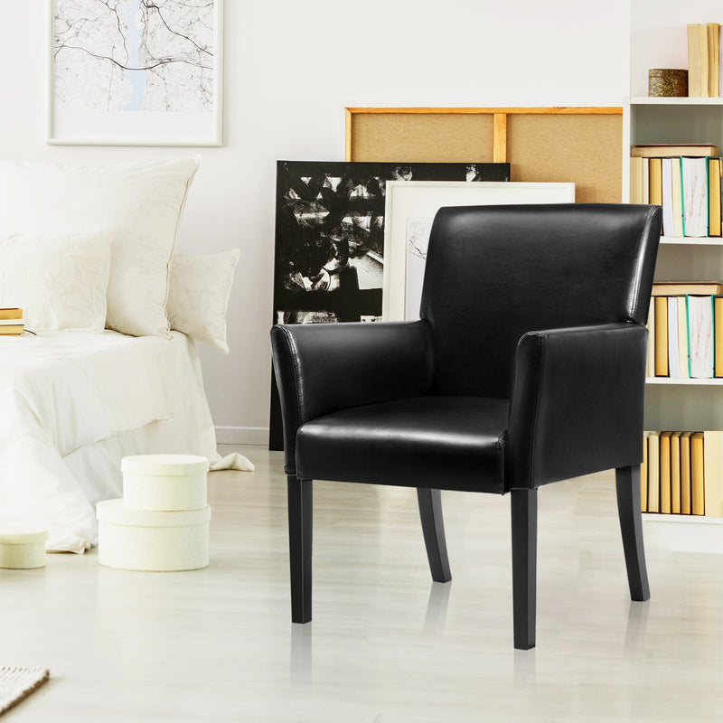 Wooden Framed Guest Chair - Wide Backrest and Ergonomic Armrests in Sleek Black - Ideal for Comfortable Seating in Waiting Areas or Offices