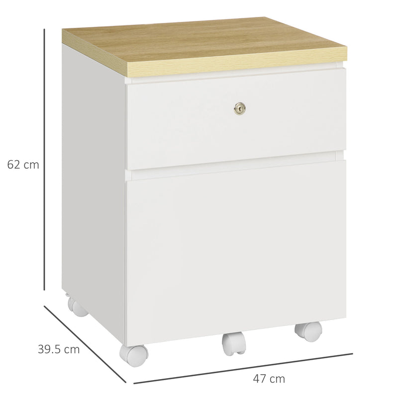 Mobile File Cabinet with 2 Lockable Drawers - A4 Hanging Bars and Smooth-Rolling Wheels for Documents - Ideal for Home Office and Study Storage, White