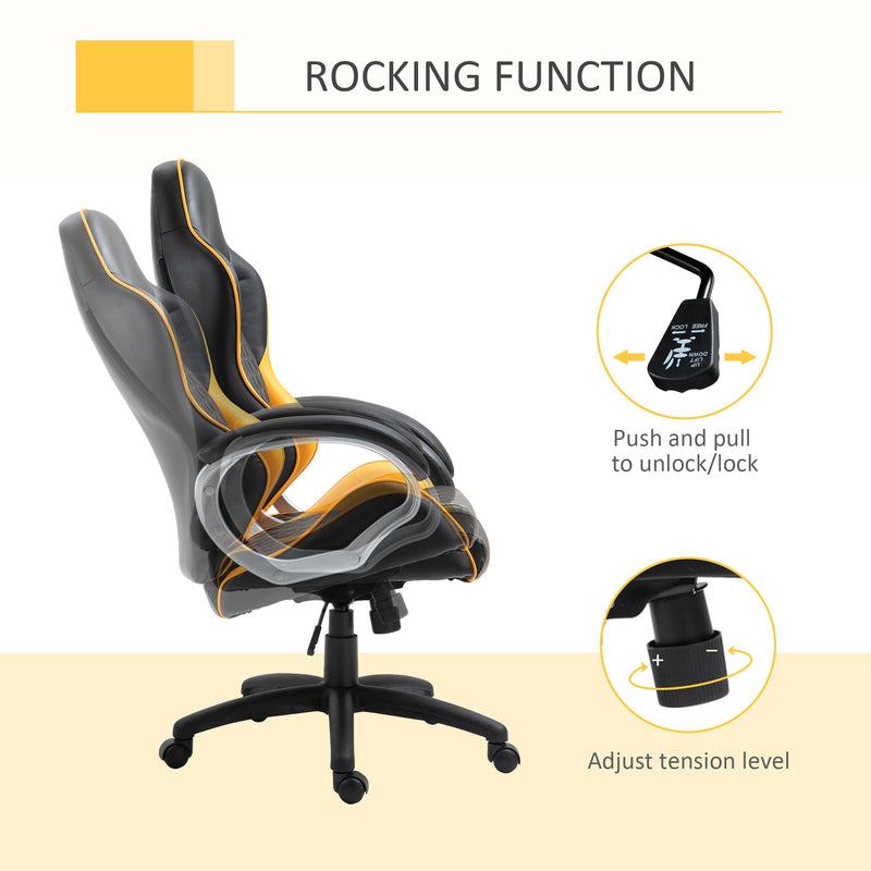 High-Back Faux Leather Office Chair with Diamond Line Detailing - Ergonomic Rocker Swivel Desk Chair with Wheels, Black and Orange - Ideal for Home Office and Computer Workstations