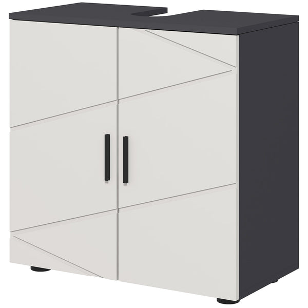 Under Sink Storage Cabinet - Bathroom Vanity Unit with Shelf, Double Doors, 60x30x60 cm in Light Grey - Ideal Space Saver for Bathroom Essentials