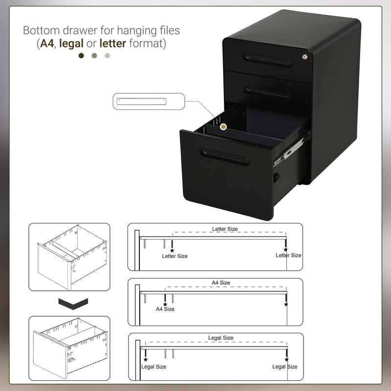3-Drawer Mobile File Cabinet with Lock - Sturdy All-Metal Rolling Storage Solution - Secure and Organize Documents for Home Office Use