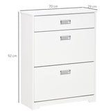 Slim White Tipping Shoe Cabinet - Entryway Storage Rack with Pull-Down Doors & Drawer, Adjustable Shelf - Space-Saving Organizer for Hallways and Small Areas