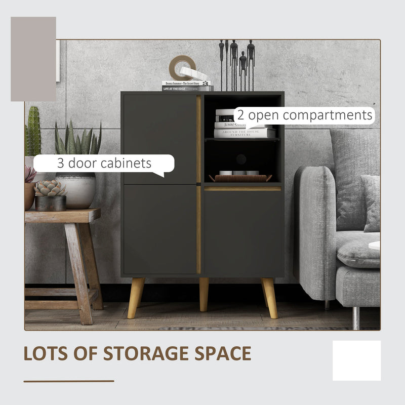 Elegant Tempered Glass Storage Cabinet - Sideboard with Adjustable Shelves and Solid Wood Legs - Ideal for Dining Room Organization and Display
