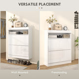 Shoe Storage Organizer for 16 Pairs - Modern White Cabinet with Flip Doors - Ideal for Entryway Clutter Control