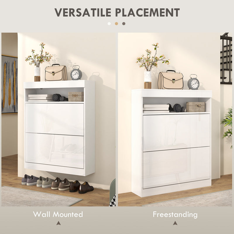 Shoe Storage Organizer for 16 Pairs - Modern White Cabinet with Flip Doors - Ideal for Entryway Clutter Control