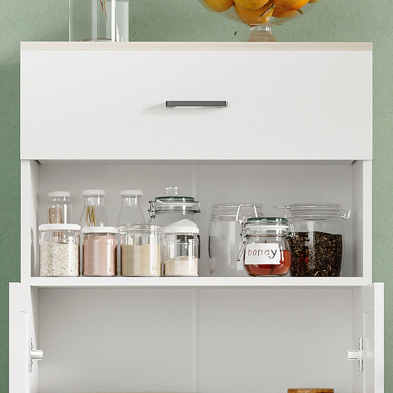 Freestanding Nordic Cupboard - Elegant White Storage Cabinet with Drawers, Doors & Open Countertop - Ideal for Living & Dining Spaces, 130cm