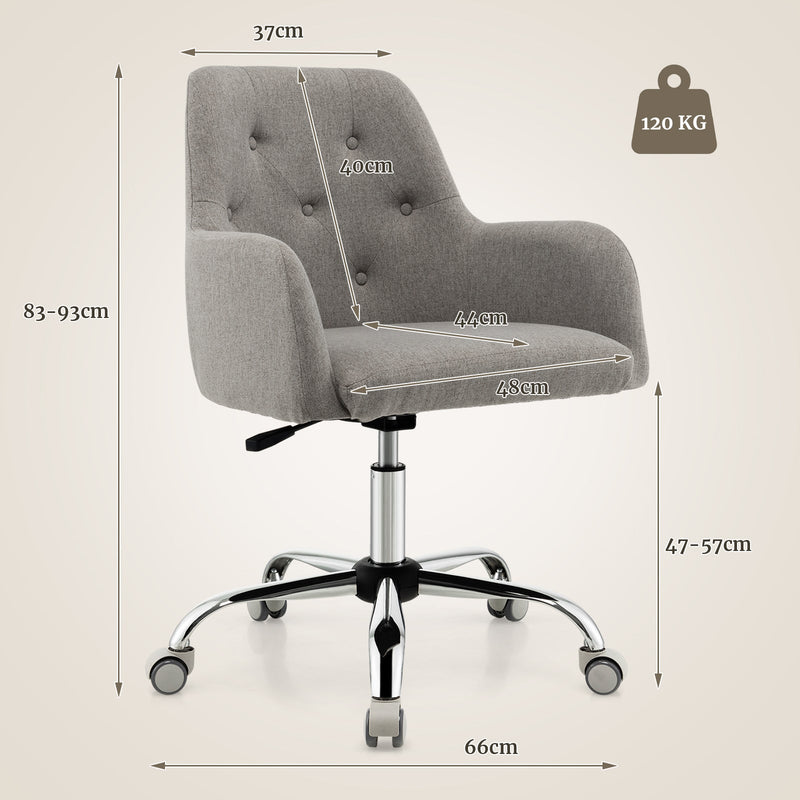 Adjustable Height Reception Chair - Office Chair with Rolling Casters, Grey Colour - Ideal for Workspace Comfort and Mobility