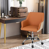 PU Covered Swivel Task Chair with Adjustable Height and Sponge Padded Cushion-Brown