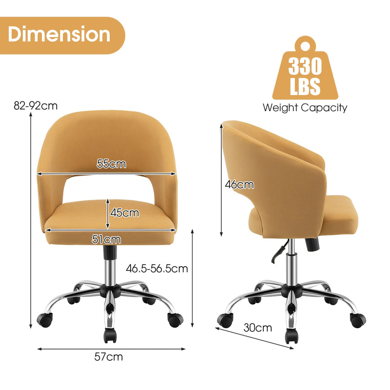 Adjustable Height Swivel Chair - 5 Universal Wheels and Metal Base, Vibrant Yellow - Ideal for Comfortable and Flexible Seating Solutions