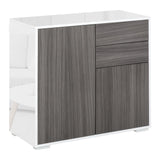 Contemporary Freestanding Push-Open Storage Unit - 2-Drawer & 2-Door Cabinet with Dual-Part Interior, Light Grey and White - Ideal for Organized Home or Office Spaces