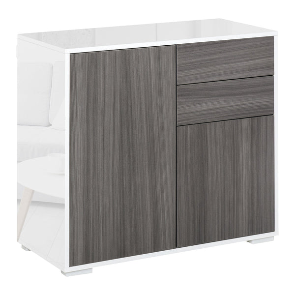 Contemporary Freestanding Push-Open Storage Unit - 2-Drawer & 2-Door Cabinet with Dual-Part Interior, Light Grey and White - Ideal for Organized Home or Office Spaces
