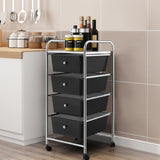 Mobile Trolley Storage Unit - 4 Drawer Cart on Wheels, Removable Plastic Bins in Black - Ideal Solution for Portable Organization Needs