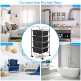 Mobile Trolley Storage Unit - 4 Drawer Cart on Wheels, Removable Plastic Bins in Black - Ideal Solution for Portable Organization Needs