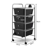 Mobile Trolley Storage Unit - 4 Drawer Cart on Wheels, Removable Plastic Bins in Black - Ideal Solution for Portable Organization Needs