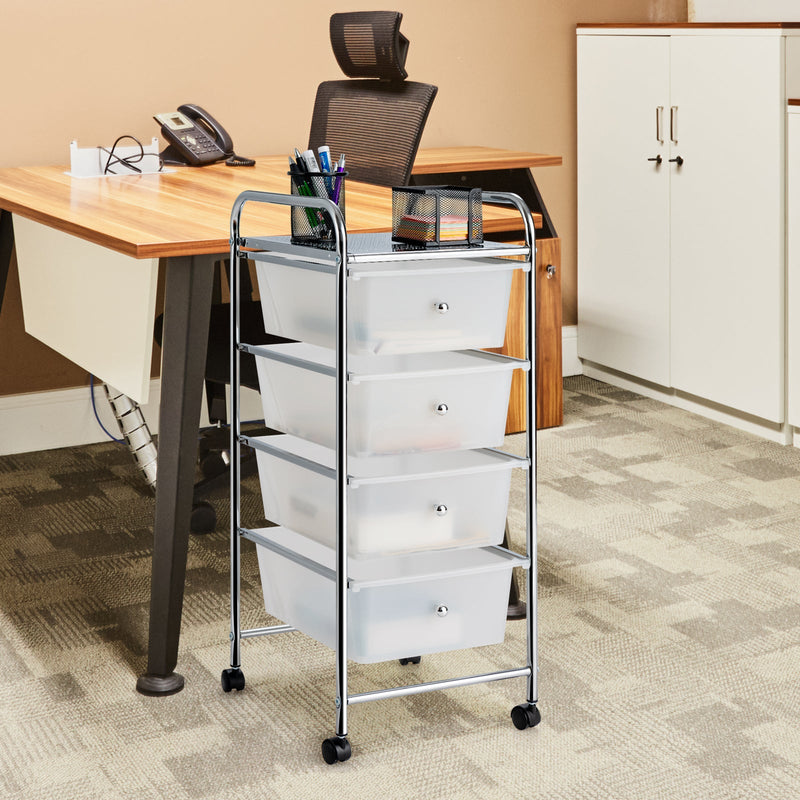 Mobile Trolley Storage Unit - 4 Drawer Cart on Wheels, Removable Plastic Bins in Black - Ideal Solution for Portable Organization Needs